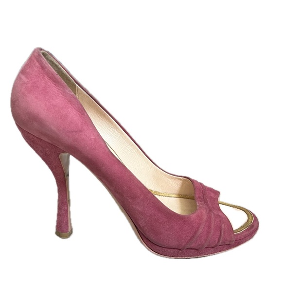 PRADA Peep Toe Heels Sandals Mulberry Pink Size 39.5 - Picture 1 of 14
